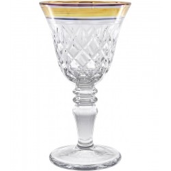 Taça Para Licor Lapidada Com Borda Dourada Em Vidro